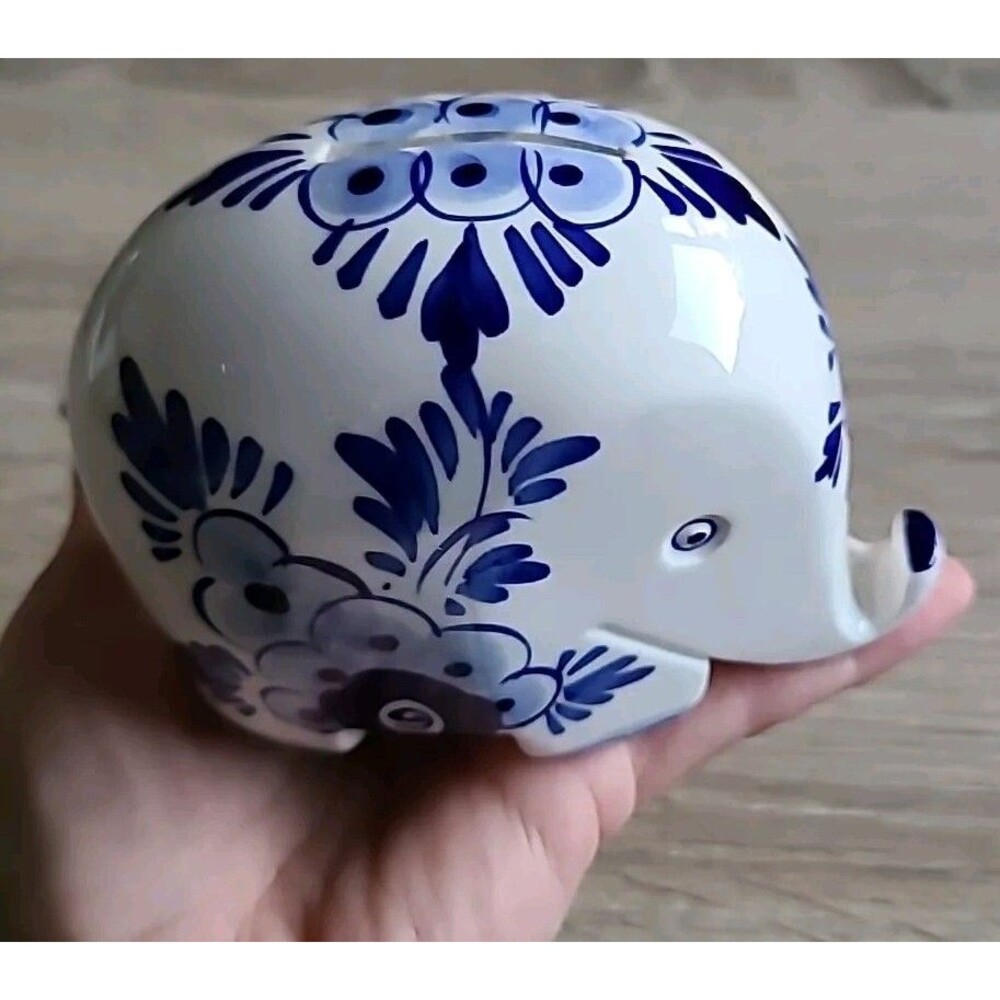 Vintage* Delft Blue Elephant Coin Bank
